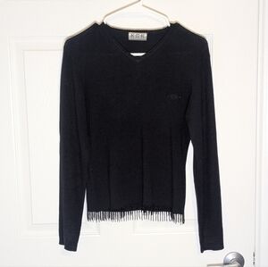 KSK Black Knit Long Sleeve Sweater w/ Beaded Fringe